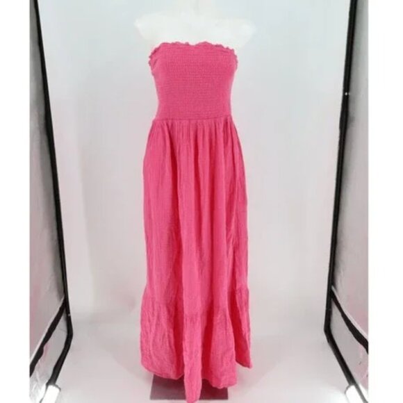Anthropologie Pink Marisol Smocked Strapless Gauzy Maxi Dress Vacation Large - Picture 9 of 10